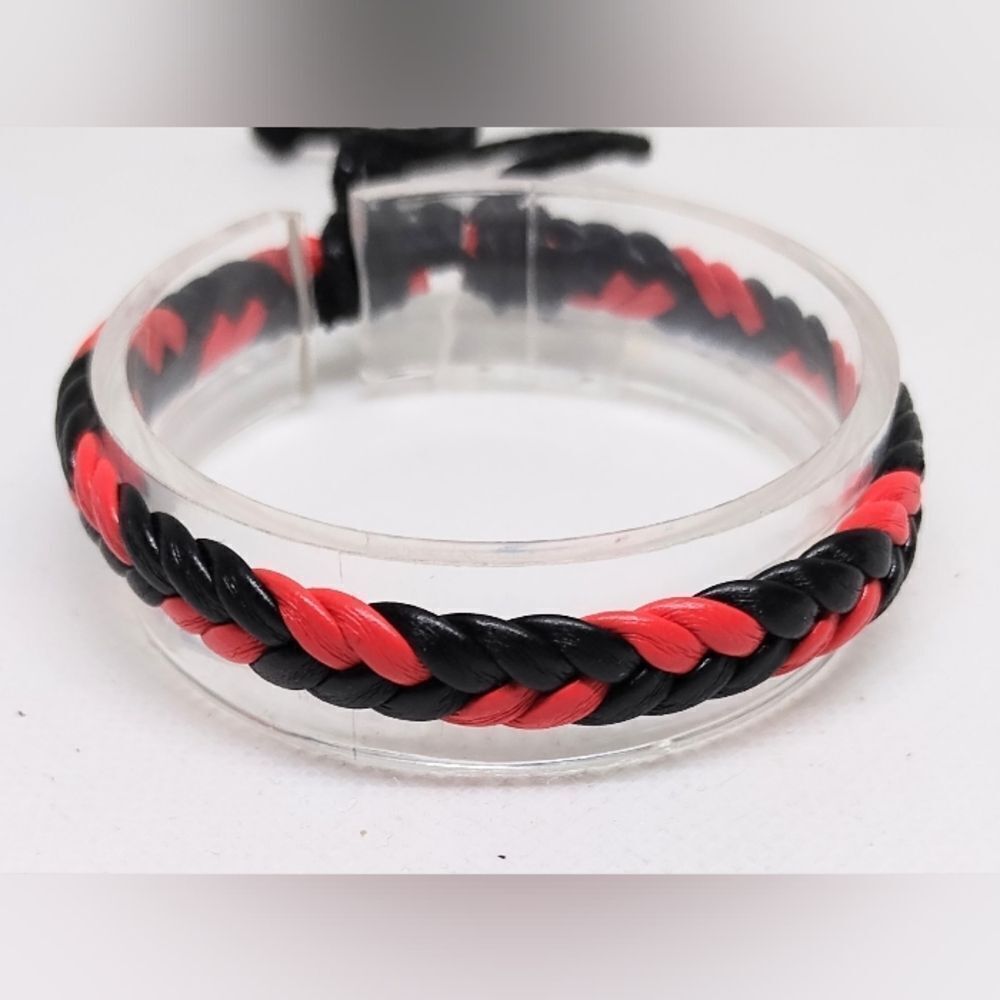 Men's bracelet leather braided black Red new e59